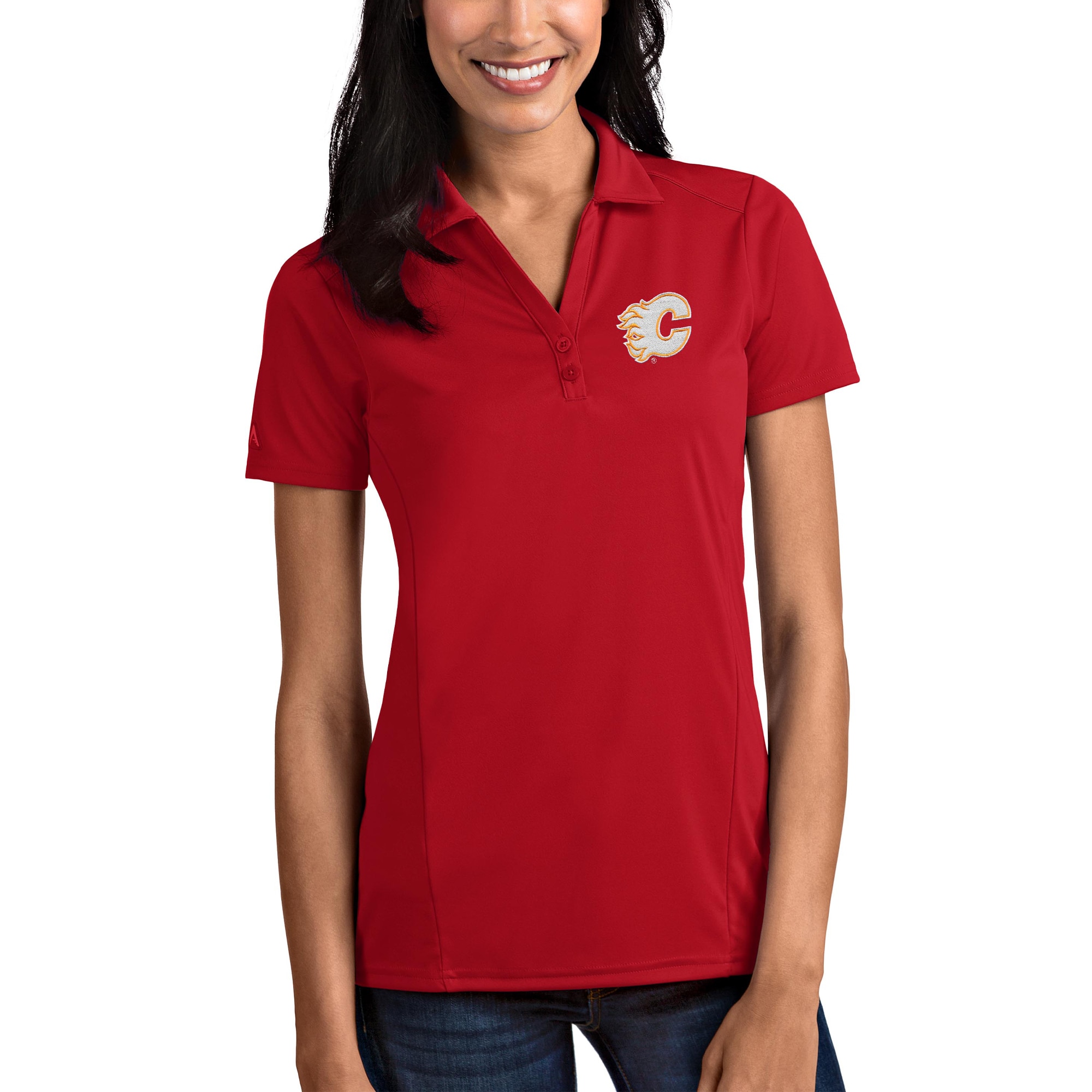 Women's Antigua Red Calgary Flames Tribute Polo